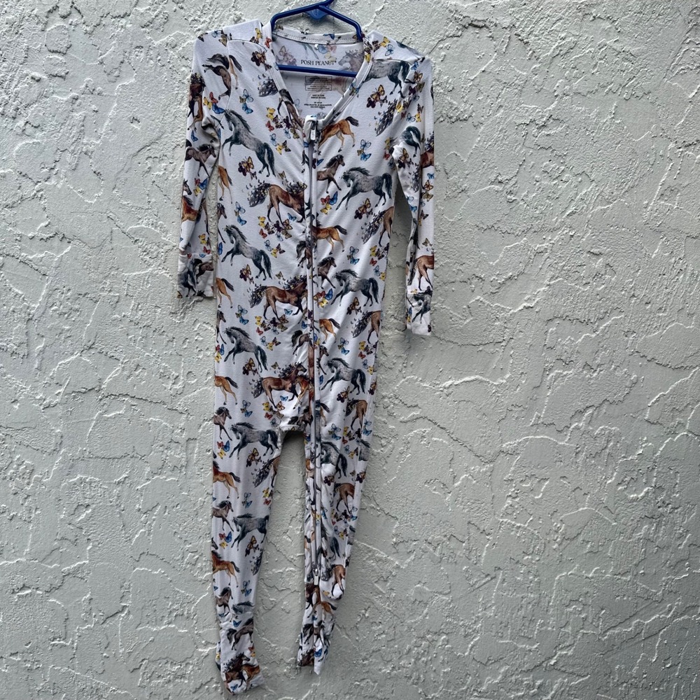 Posh Peanut‎ Bamboo Pajama Horse Butterfly Footed Zipper Sleepsuit Toddler 2T